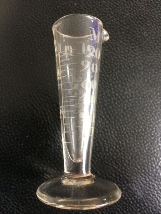 Vintage Antique Etched Apothecaries Glass Measuring Pourer 2 Fluid Oz