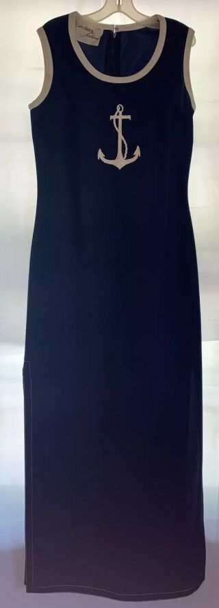 Vintage 1960’s Navy Blue & White Westbury Fashions Dress Size 10 Anchor Design