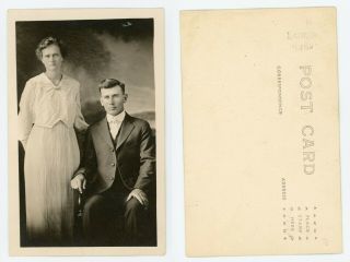 Antique Real Photo Postcard Rppc - Handsome Couple,  Embossed Mcconkay Enid Okla