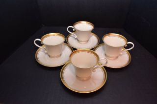 Set Of 4 Pickard China Palace Footed Cup & Saucer Gold Encrusted Ivory