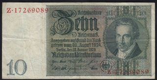 1929 10 Reichsmark Old Vintage Paper Money Banknote Currency Antique Note Vf