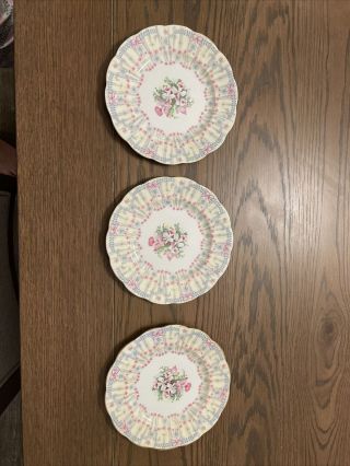 Queen Anne Royal Bridal Gown Dessert Plates - Fine Bone English China - Set Of 3