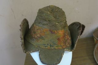 Antique European Bohemian Skull Cap Flapper Hat Brocade Fabric Metallic Trim