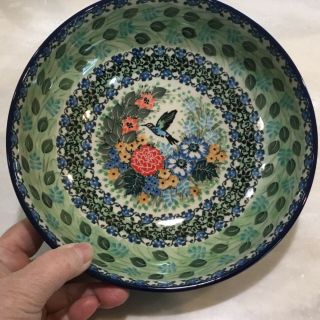 C.  A.  Polish Pottery 8.  5” Serving Bowl - Unikat - 3271 Hummingbird - T.  Liana -