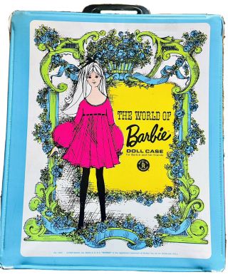 Vintage 1968 World Of Barbie Doll Case Blue Vinyl No.  1002 Mattel Accessory Box