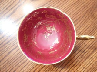 Antique COALPORT Bone China CAIRO GOLD ON MAROON Footed Cup & Saucer 2