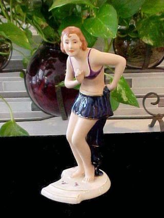 Royal Dux Art Nouveau Woman In A Bathing Suit Or Underwear Figurine By Strobach
