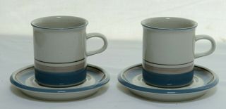 Set Of 2 Vintage Arabia Finland Uhtua Coffee Cups And Saucers Inkeri Leivo