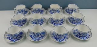 Vintage Hutschenreuther 12 Cups & Saucers Blue Onion Blue & White Pristine