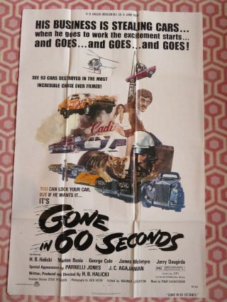 Gone In 60 Seconds Us One Sheet Poster H.  B.  Halicki Parnelli Jones 1974