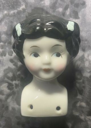 Small Vintage Porcelain Girl Doll Head And Shoulders 2 3/4” Tall 1 1/4” Wide