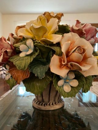 Vintage Large Capodimonte Centerpiece Italy Porcelain Roses Flowers