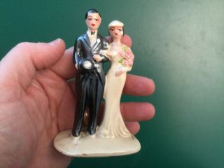 Vtg 1940s Bride & Groom Wedding Cake Topper Chalk Ware Coast Novelty Venice,  Ca