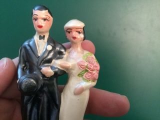 Vtg 1940s Bride & Groom Wedding Cake Topper Chalk Ware Coast Novelty Venice,  CA 3