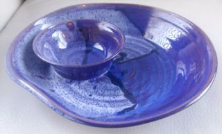Studio Art Blue Handmade Bowl Vintage Salvaterra Ceramics Chip & Dip 11 X 2 1/4 "