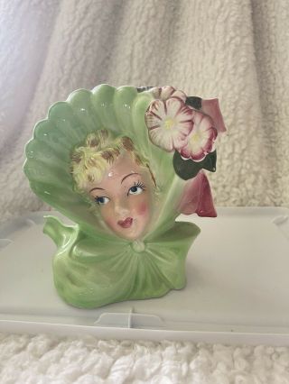 Vintage Artmark Green Lady Head Vase 5 1/2”