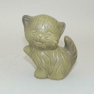 Van Briggle Art Pottery Kitten Cat Figurine Olive Or Sage Green Marked
