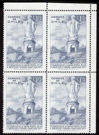 Chile 1971 Stamp 799 Mnh Block Of Four Upae Pre Upaep Corner Of Sheet
