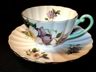 Rare Vintage Shelley Clematis Floral Teacup And Saucer Set 02420,  England Vgc