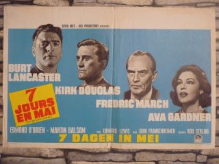 Vintage 1964 Quad Movie Film Poster,  " Seven Days In May " Kirk Douglas
