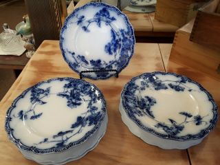 Set 6 Antique Ridgeway Pottery Lonsdale Flow Blue Dessert Plate Porcelain Englan