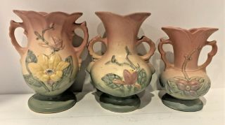 Hull Pottery Vintage Set Of 3 Vases - W1 5 1/2,  11 6 1/4,  & 15 6 1/4