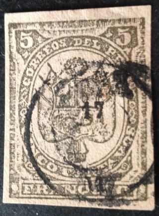 Peru 1885 Puno 17 Overprint On 5 Cent Grey Black Stamp Vfu