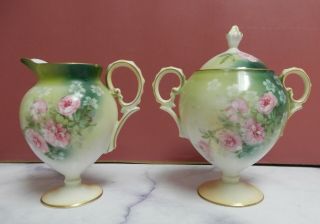 Antique Rs Prussia Footed Creamer And Lidded Sugar Bowl