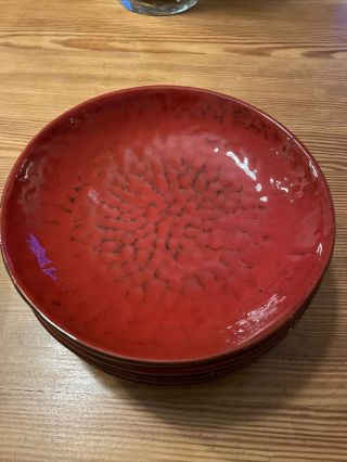 Set Of 4 Noemi Ceramiche Pasta Bowl 9 1/4” Red With Black Dimple Umbria Italy