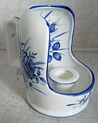 Vintage Royal Danish Blue White Candle Stick Holder With Handle Delft Style