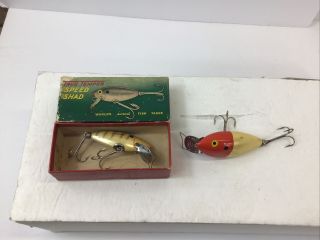 2 Vintage True Temper Shad Fishing Lures 1 And 1 Loose,  Natural Shad & R&w