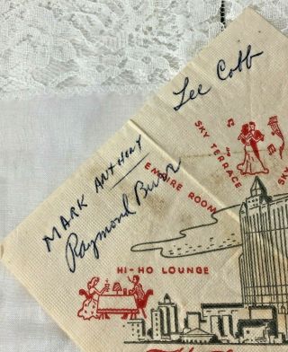 Wilton Hotel Napkin Autographed Raymond Burr - Perry Mason Lee Cobb Long Beach Ca