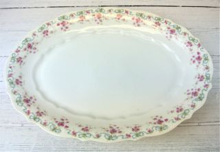13 " White Serving Platter Oval C T Germany Blue Bows With Pink Rose Trim - China