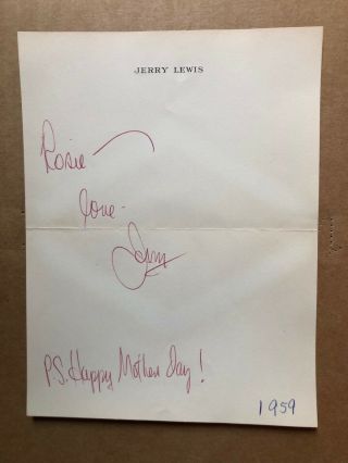 Jerry Lewis Signed Note To Rosie Mintz On Letterhead