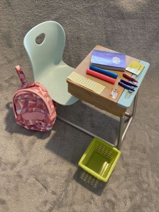 Our Generation Doll Accessories School Desk With Bag,  Pens,  Book Green (42a