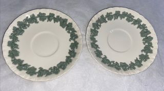 2 Wedgwood Embossed Queensware Celadon On Cream Shell Edge 5 - 3/4” Saucer (only)