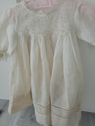 Antique Doll Dress Or Baby Gown 20 " Long With Wonderful Old Lace Long Sleeves