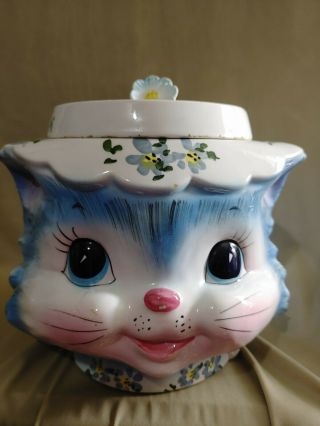 Vintage Lefton Miss Priss Cookie Jar Cat 1502 With Lid ⭐️⭐️