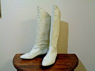 Vintage Via Spiga White Leather & Suede Flat Heel Knee High Boots Sz 9b