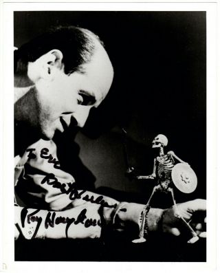 Jason And The Argonauts Ray Harryhausen With Skeleton Signed By Harryhausen