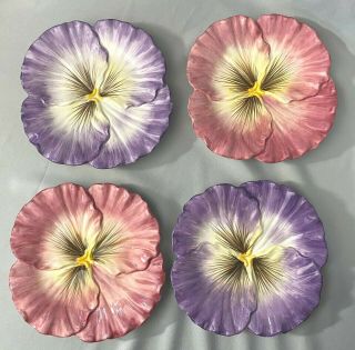 Fitz and Floyd Halcyon Pink Purple Pansy Snack Salad Appetizer Plates Set of 4 2