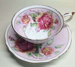 Paragon Pink & White Cup & Saucer With Cabbage Roses Bone China Double Warrant
