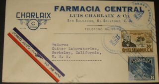 El Salvador Farmacia Central Charlaix Airmail San Salvador March 13 1941 Cover