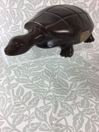 Vintage 1954 Hand Carved Tortoise With Brass Plaque & Inscription " Hambe Kahle "