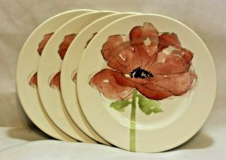 Royal Stafford Red Poppy Floral Porcelain 11 " Dinner Plates Set Of Four