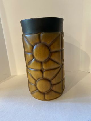 Vintage Haeger Gold Black Vase With Geometrical Design