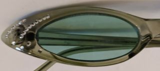 Vintage Sunglasses 1980 ' s 90 ' s Green Plastic and Rhinestone Cat Eye China UV400 2