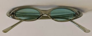 Vintage Sunglasses 1980 ' s 90 ' s Green Plastic and Rhinestone Cat Eye China UV400 3