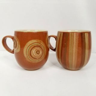 2 Denby Coffee Mugs Fire Chilli Swirl Stripes Large Curve Stoneware Brown 14 oz 3