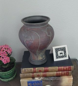 Vintage Authentic Raku Copper Glaze Pottery Vase - Signed - Studio Art